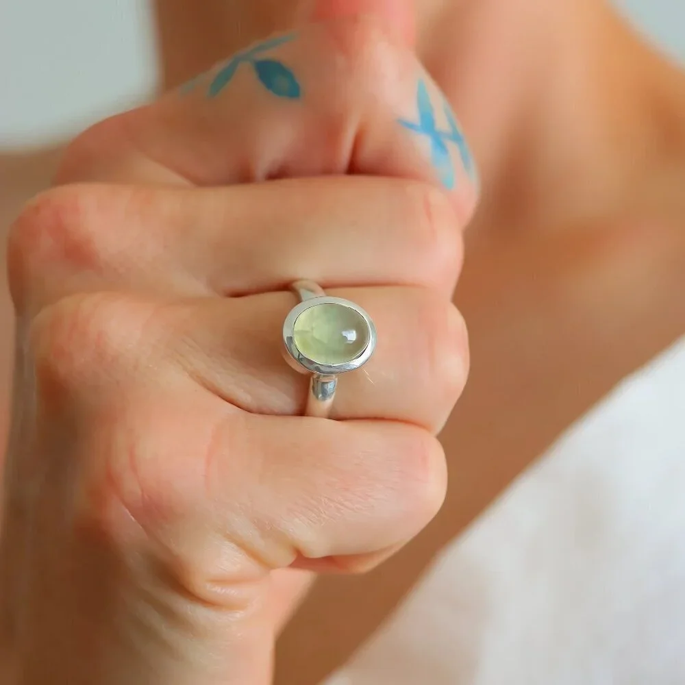 Green Amethyst Ring In Sterling Silver